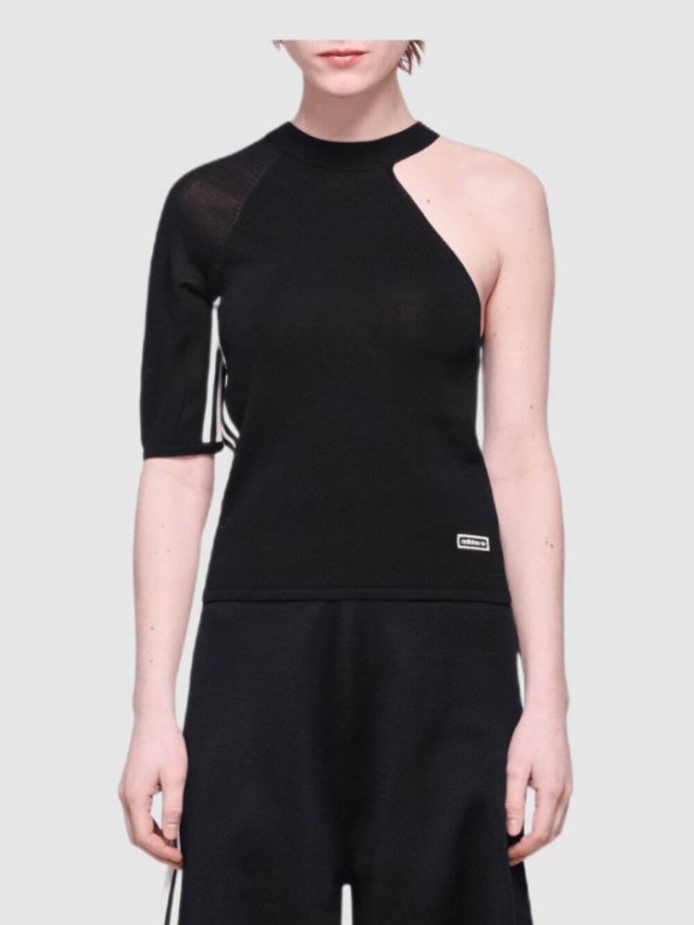 Adidas Originals Top Women XL Black Asymmetric One Shoulder 3 Stripe Y2K Sporty